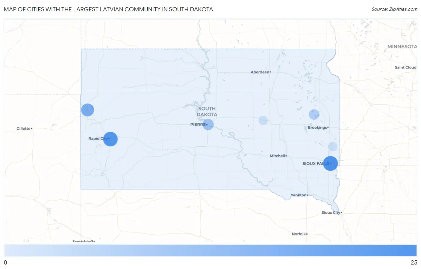 Cities with the Largest Latvian Community in South Dakota Map