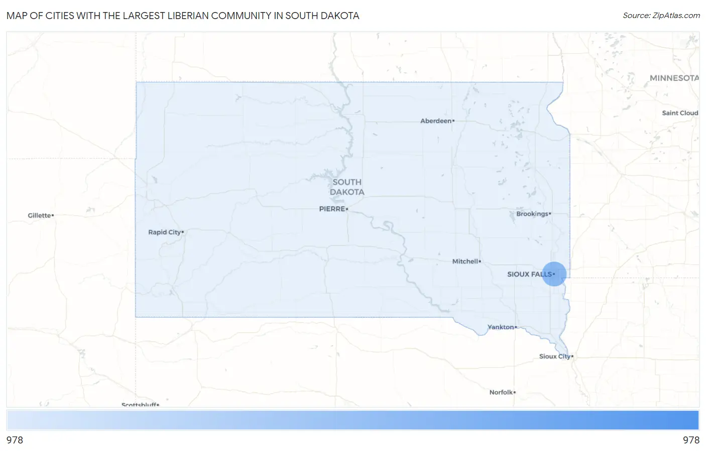 Cities with the Largest Liberian Community in South Dakota Map