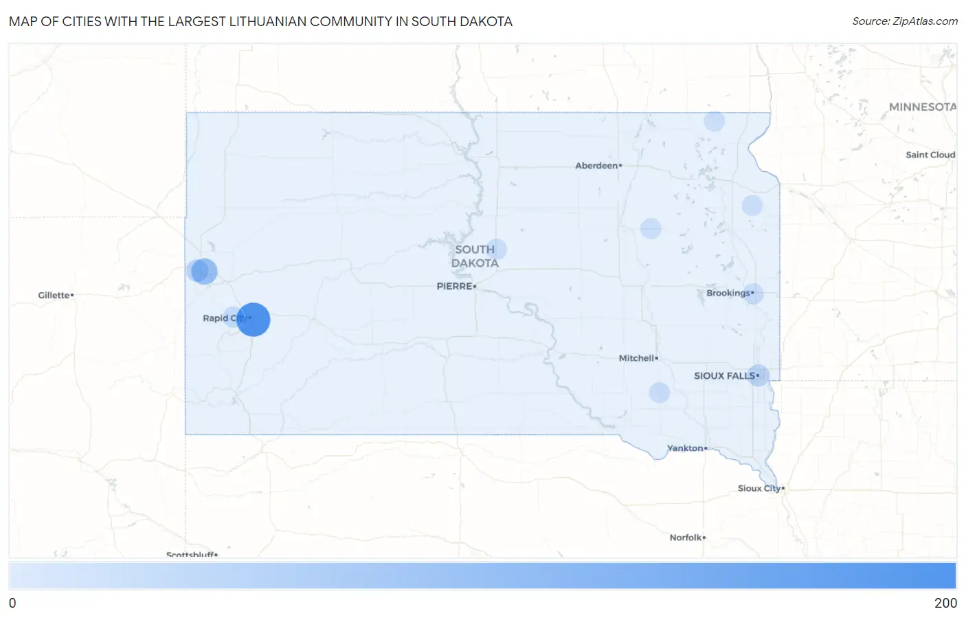 Cities with the Largest Lithuanian Community in South Dakota Map