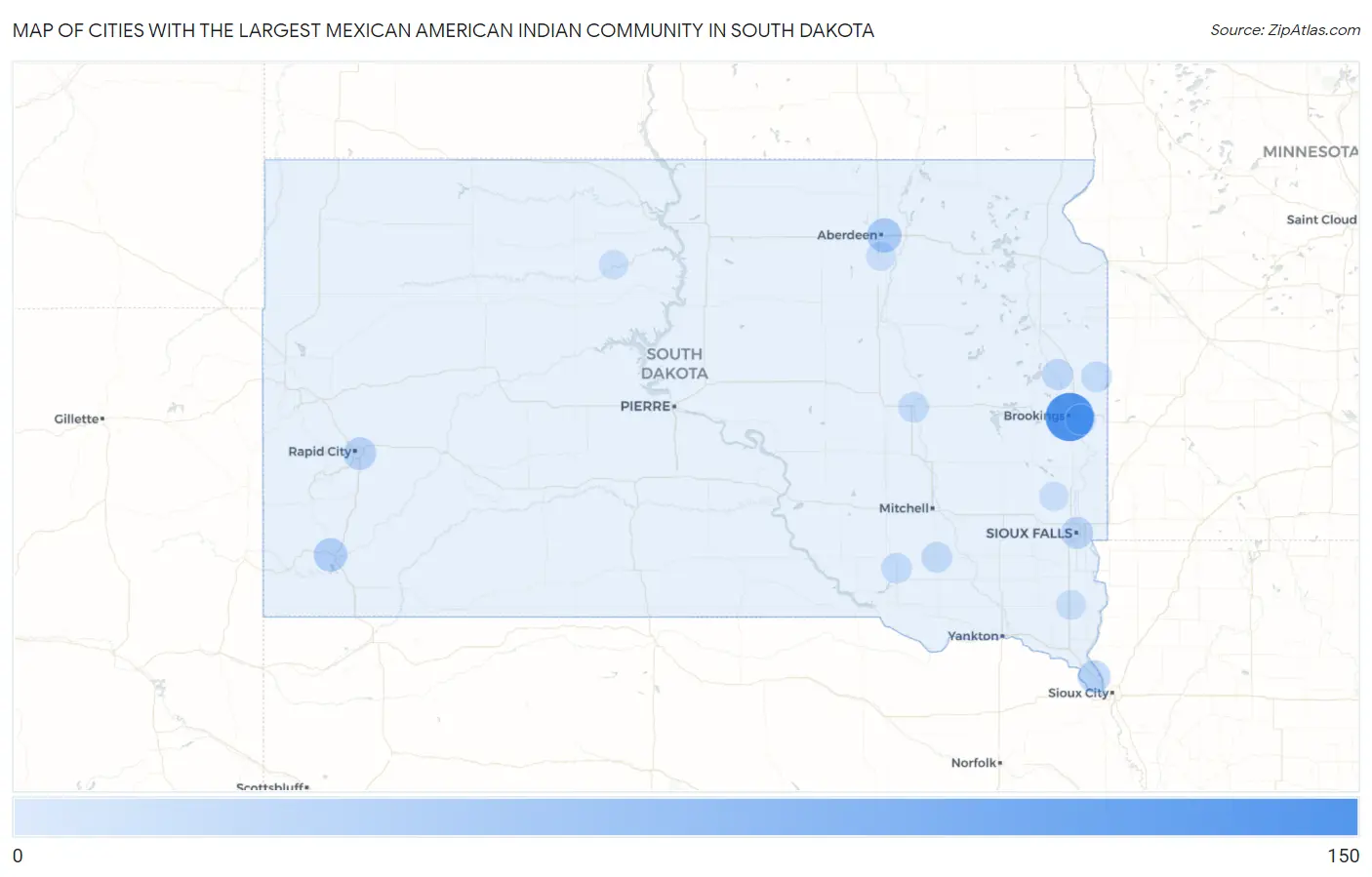 Cities with the Largest Mexican American Indian Community in South Dakota Map