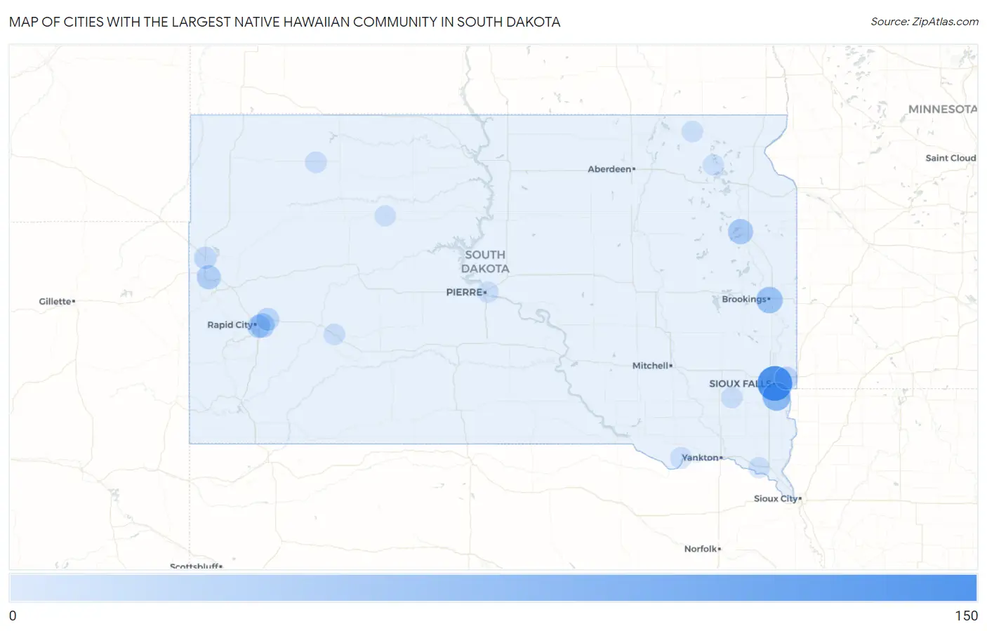 Cities with the Largest Native Hawaiian Community in South Dakota Map