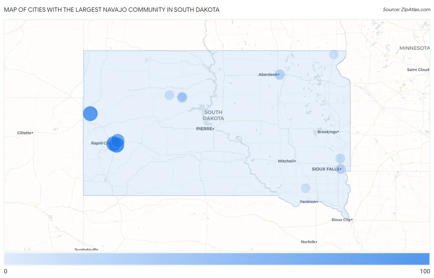 Cities with the Largest Navajo Community in South Dakota Map