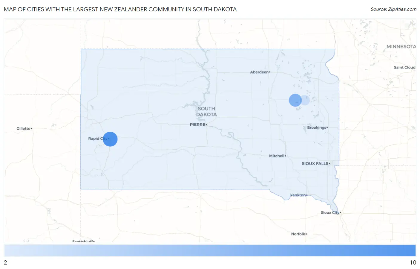Cities with the Largest New Zealander Community in South Dakota Map
