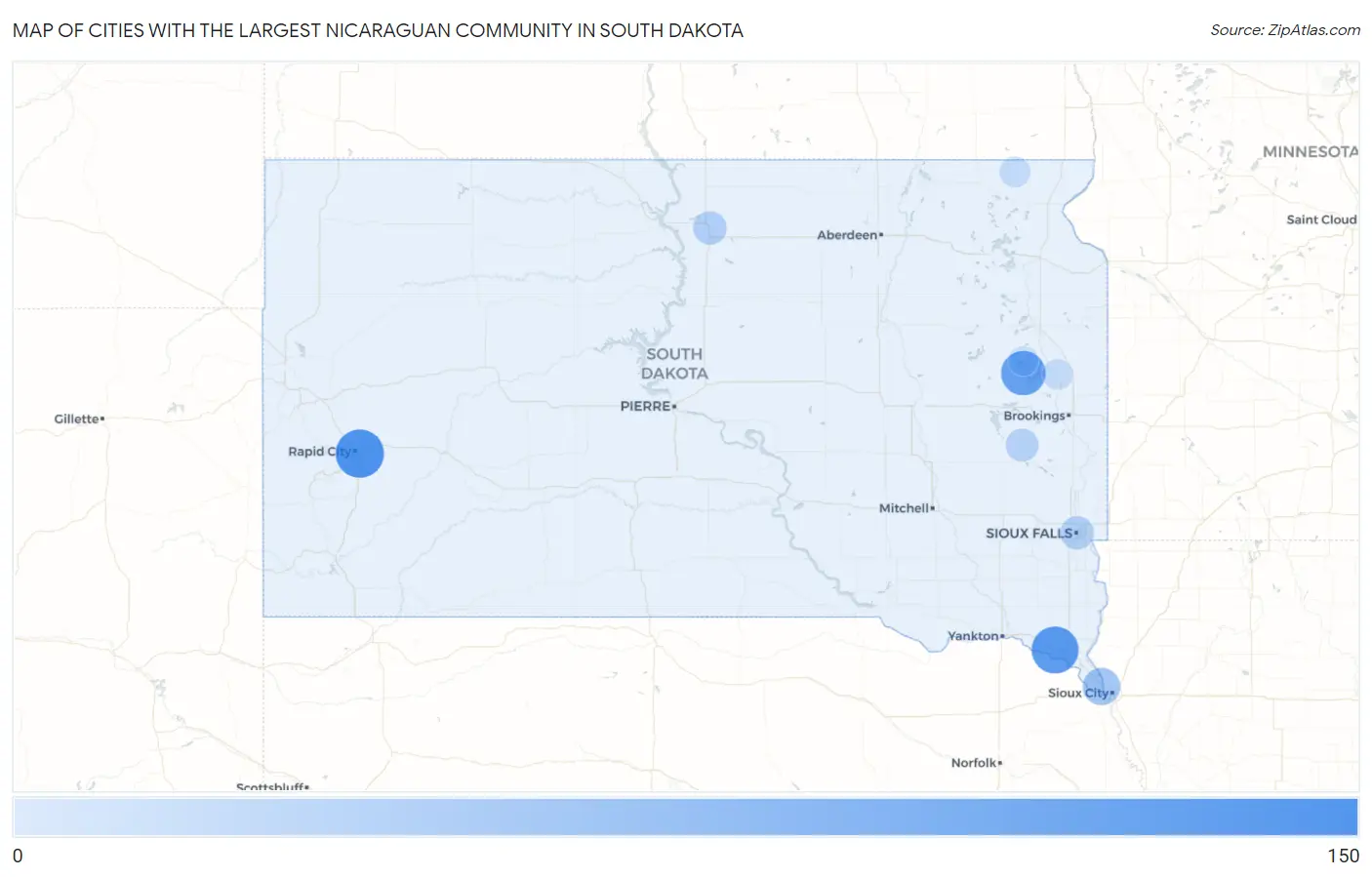 Cities with the Largest Nicaraguan Community in South Dakota Map