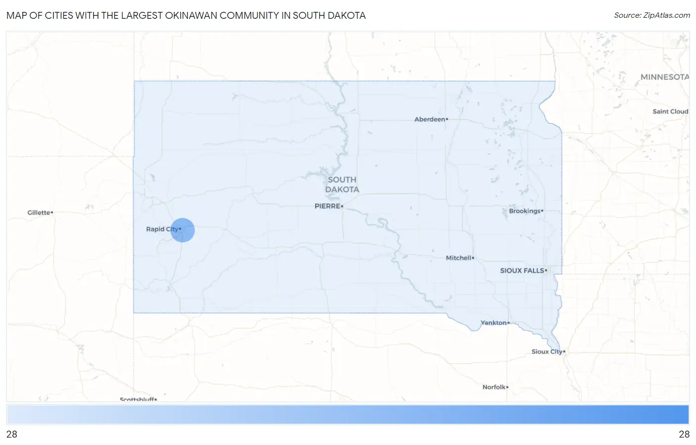 Cities with the Largest Okinawan Community in South Dakota Map