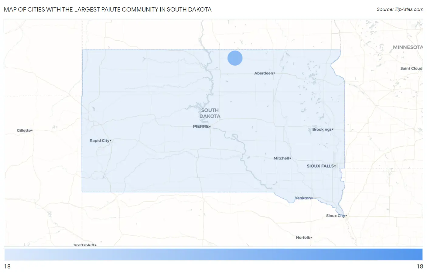 Cities with the Largest Paiute Community in South Dakota Map