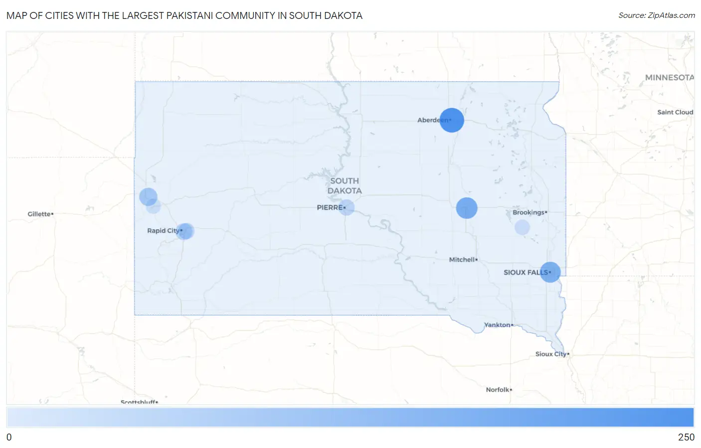 Cities with the Largest Pakistani Community in South Dakota Map