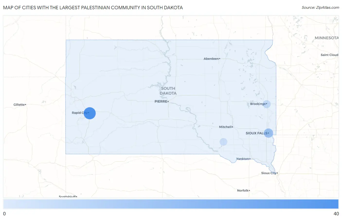 Cities with the Largest Palestinian Community in South Dakota Map