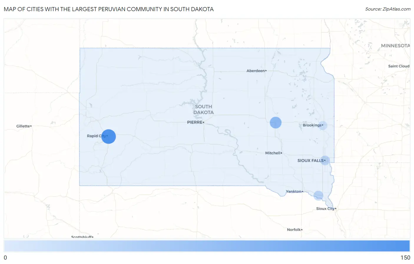 Cities with the Largest Peruvian Community in South Dakota Map