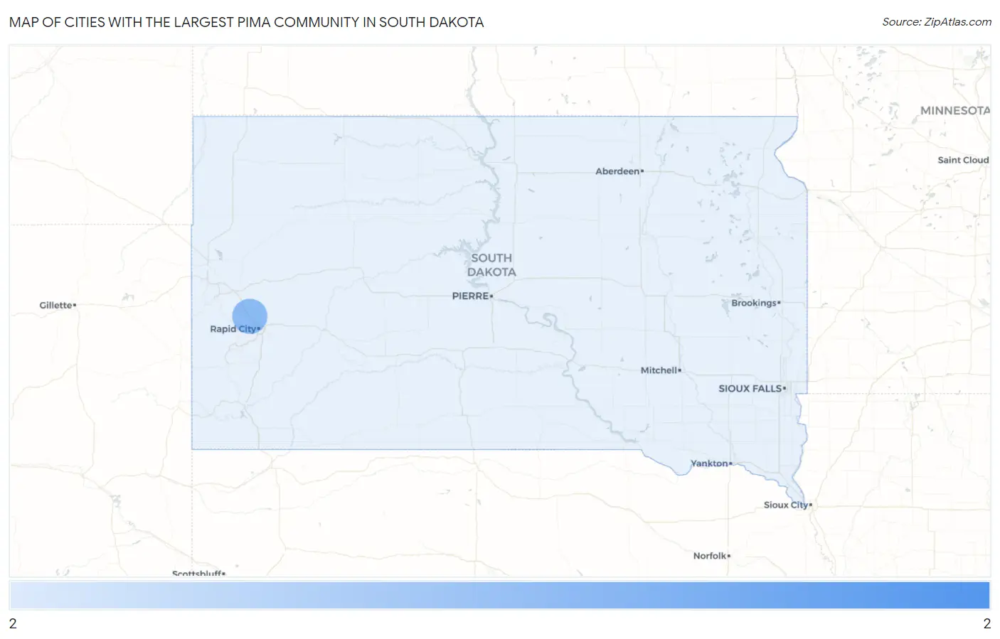 Cities with the Largest Pima Community in South Dakota Map