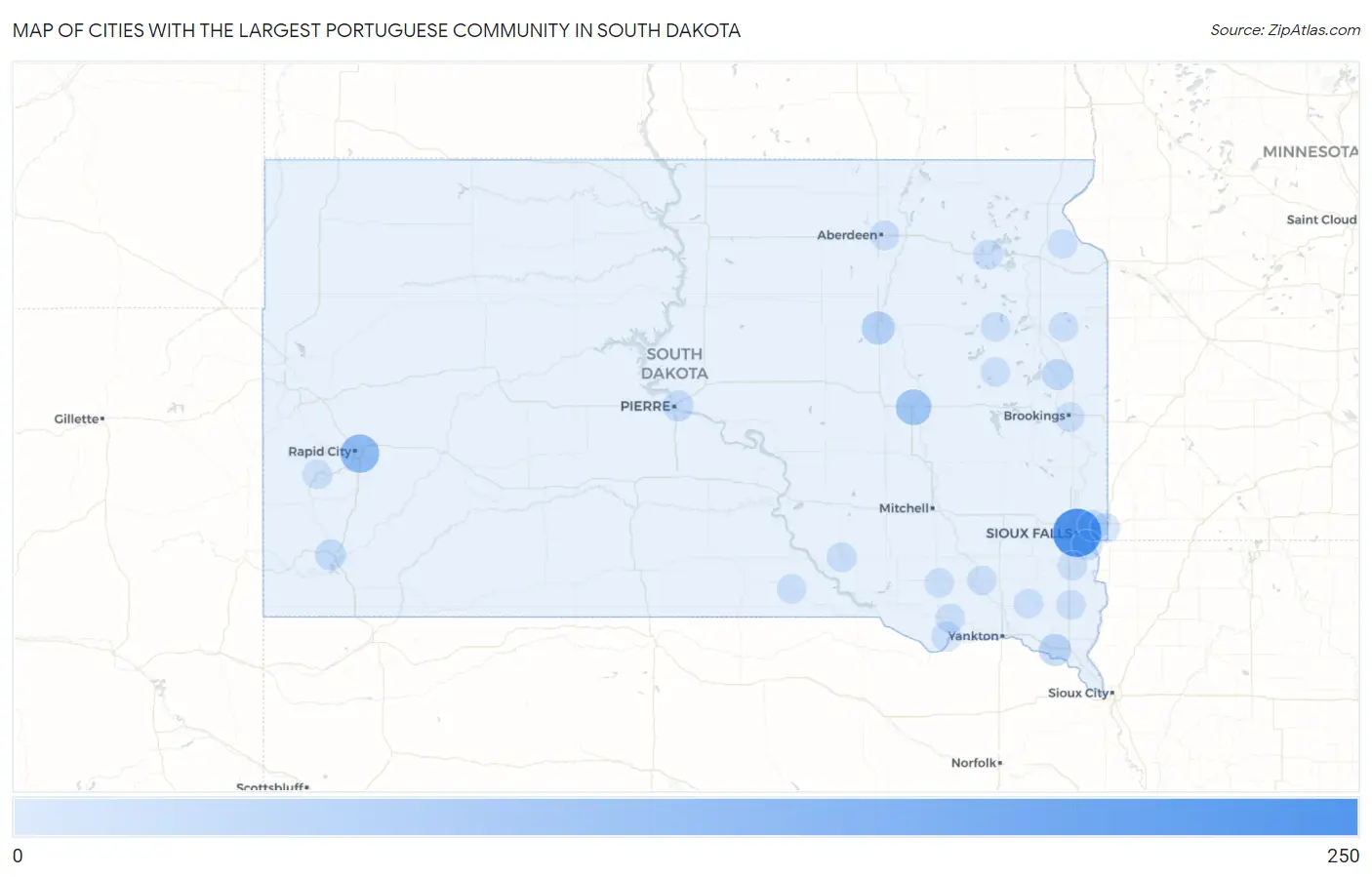 Cities with the Largest Portuguese Community in South Dakota Map