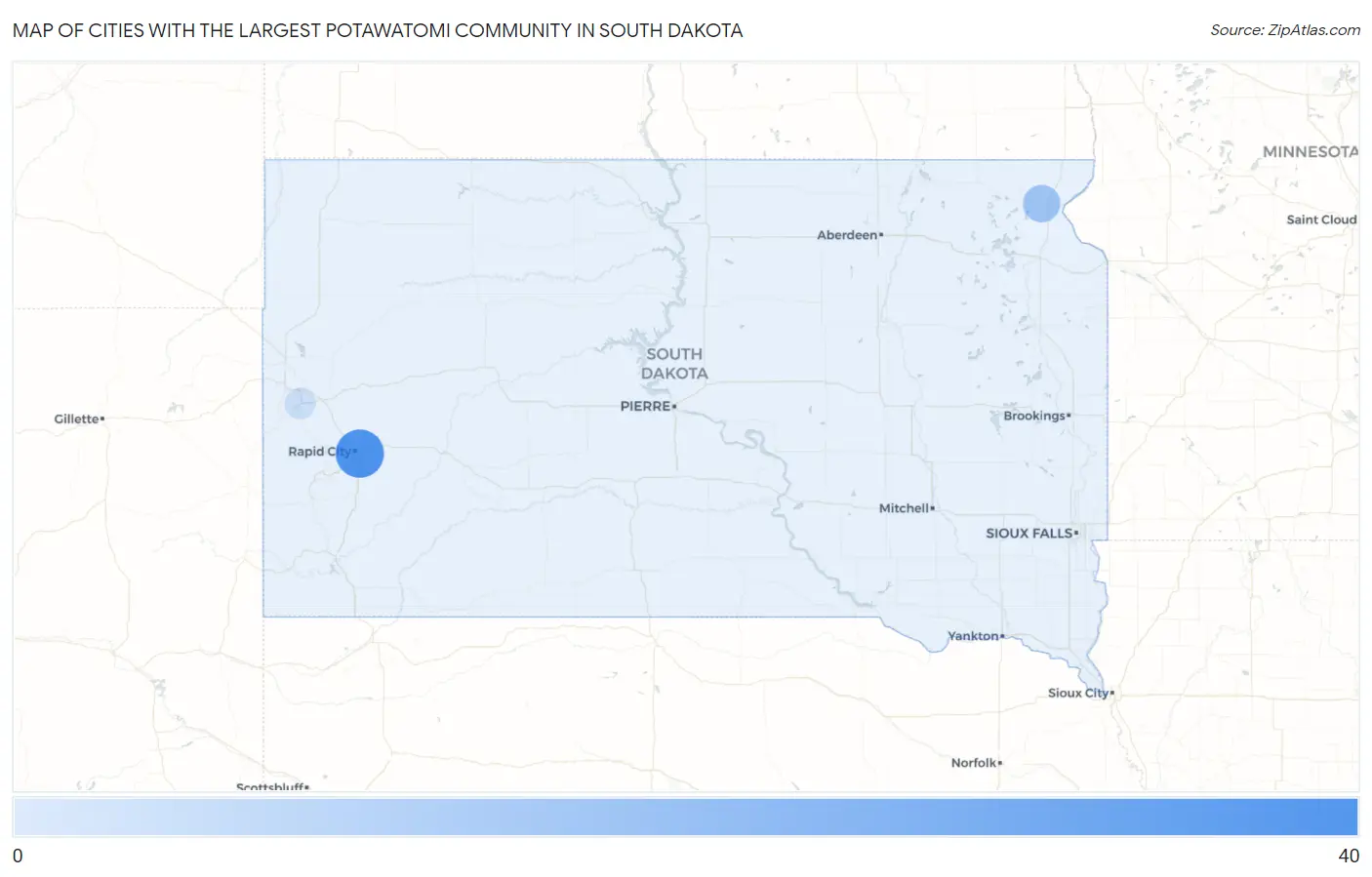 Cities with the Largest Potawatomi Community in South Dakota Map