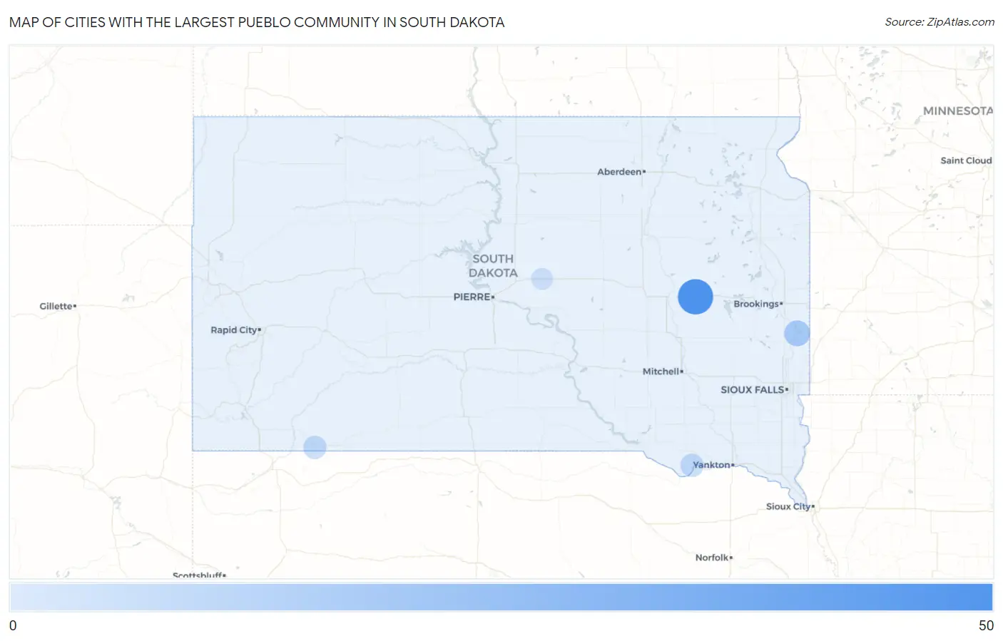 Cities with the Largest Pueblo Community in South Dakota Map