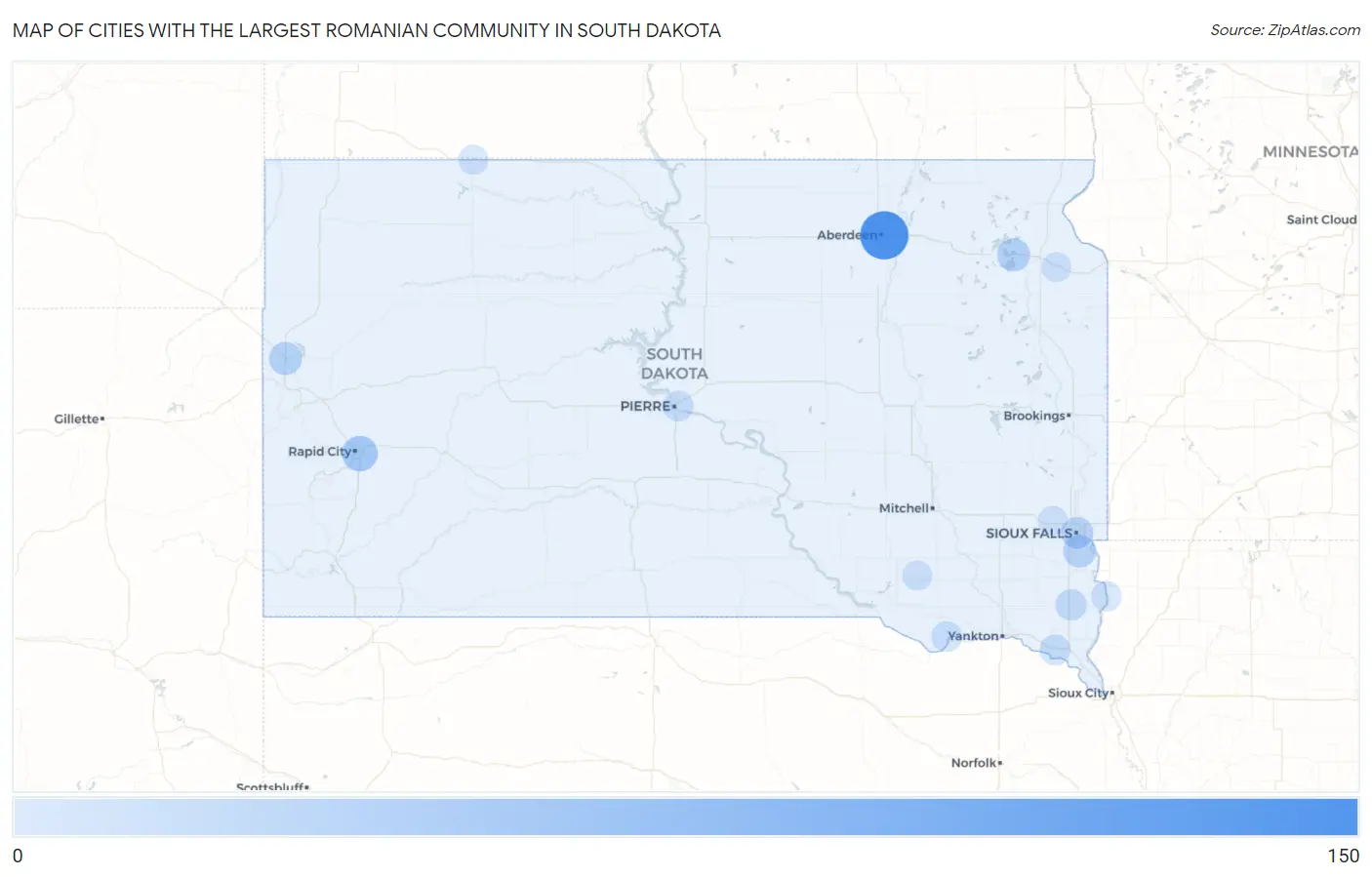 Cities with the Largest Romanian Community in South Dakota Map