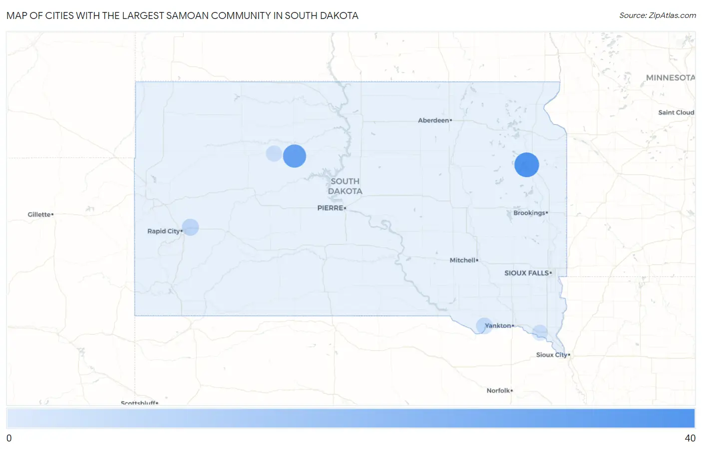 Cities with the Largest Samoan Community in South Dakota Map