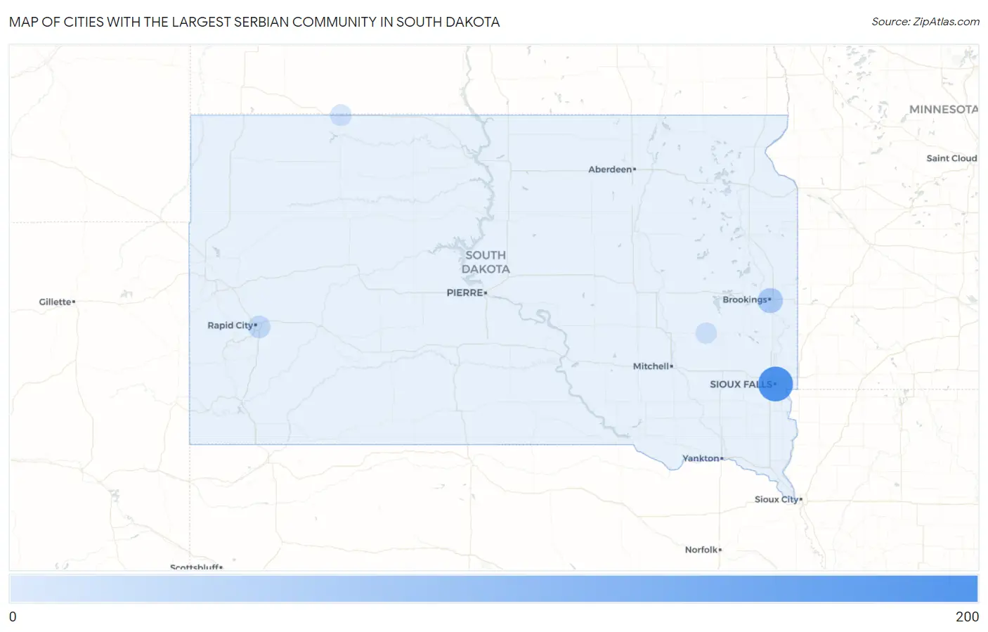 Cities with the Largest Serbian Community in South Dakota Map