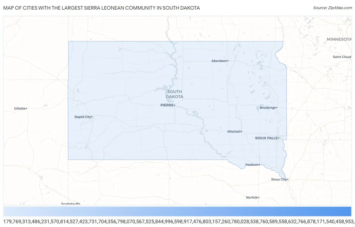Cities with the Largest Sierra Leonean Community in South Dakota Map
