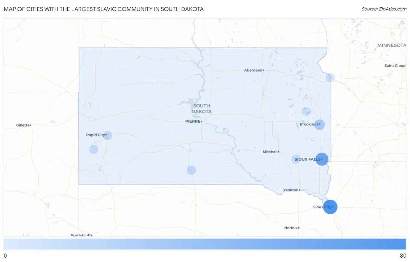 Cities with the Largest Slavic Community in South Dakota Map