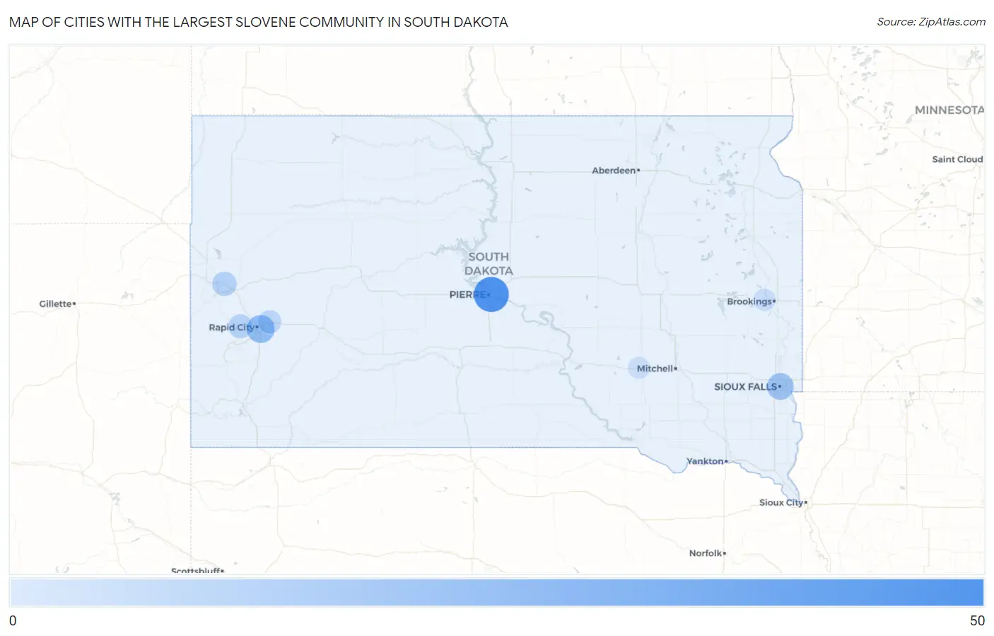 Cities with the Largest Slovene Community in South Dakota Map