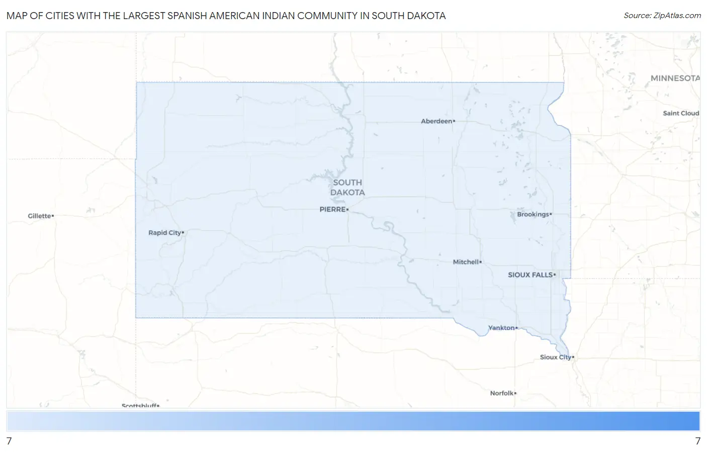 Cities with the Largest Spanish American Indian Community in South Dakota Map