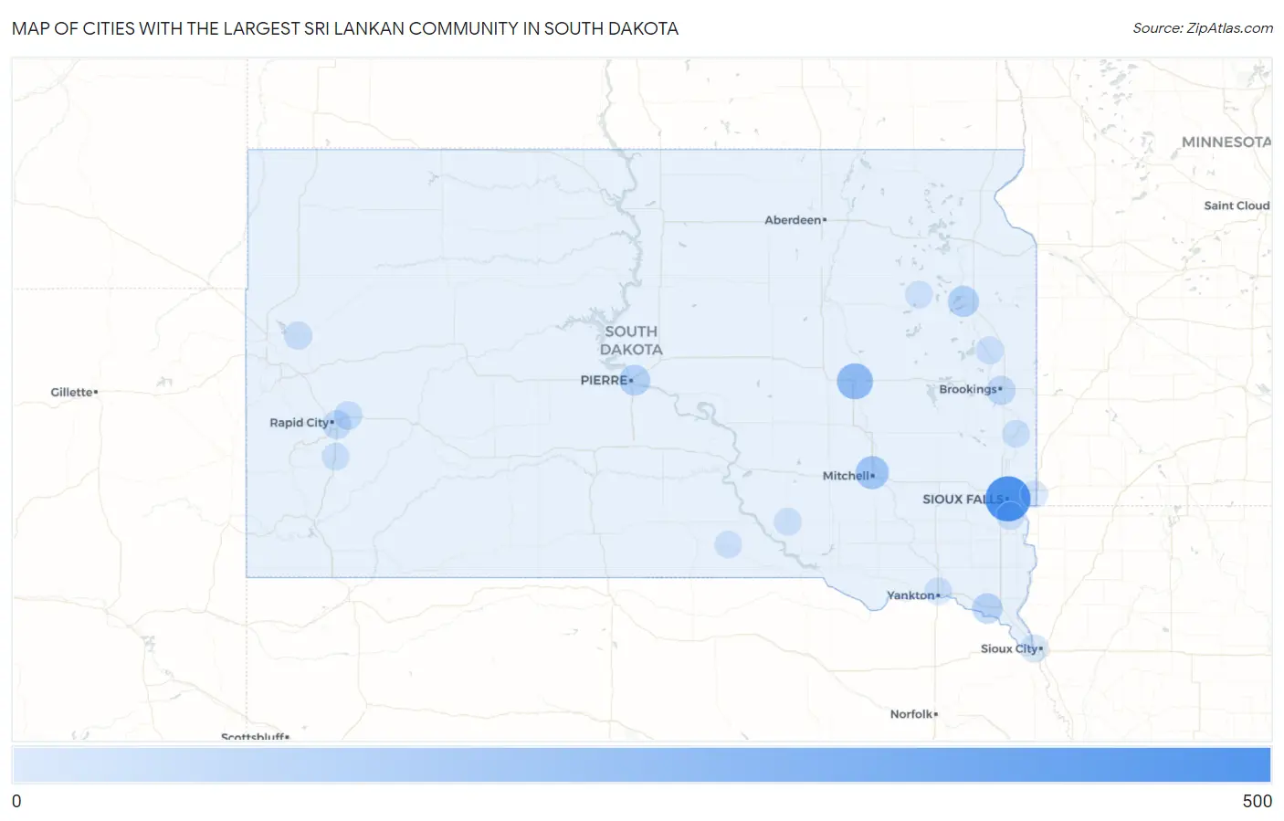 Cities with the Largest Sri Lankan Community in South Dakota Map
