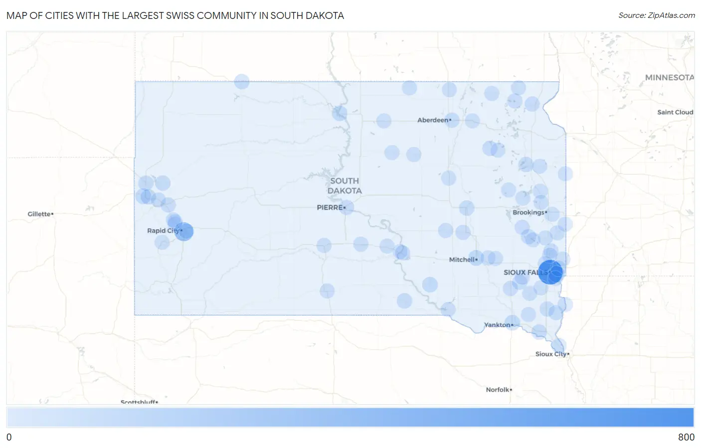 Cities with the Largest Swiss Community in South Dakota Map