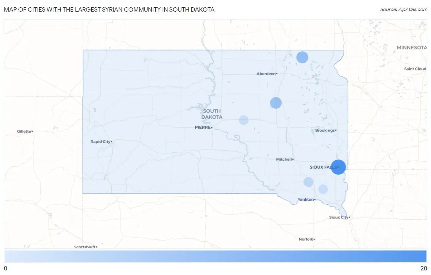 Cities with the Largest Syrian Community in South Dakota Map
