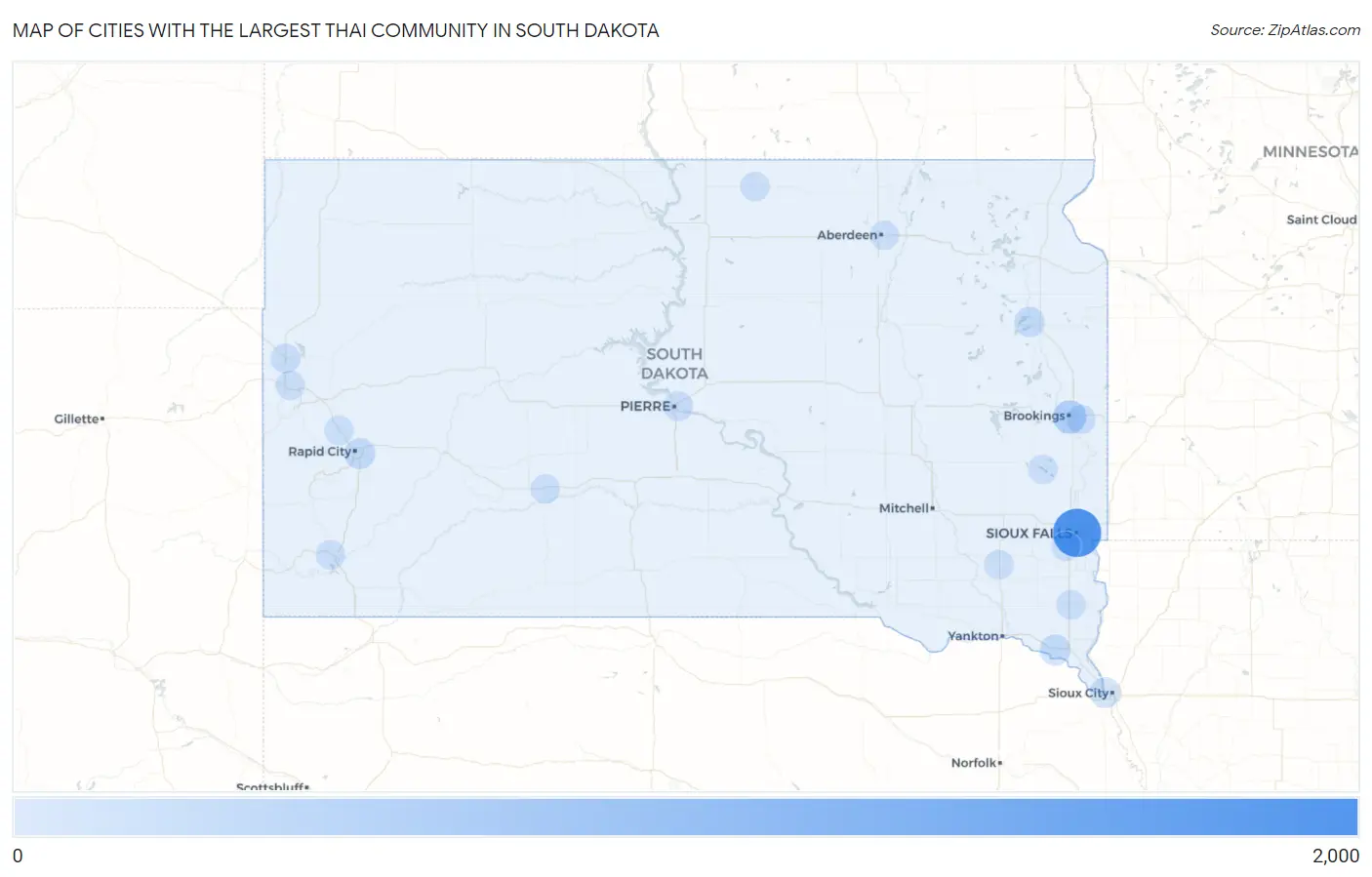 Cities with the Largest Thai Community in South Dakota Map