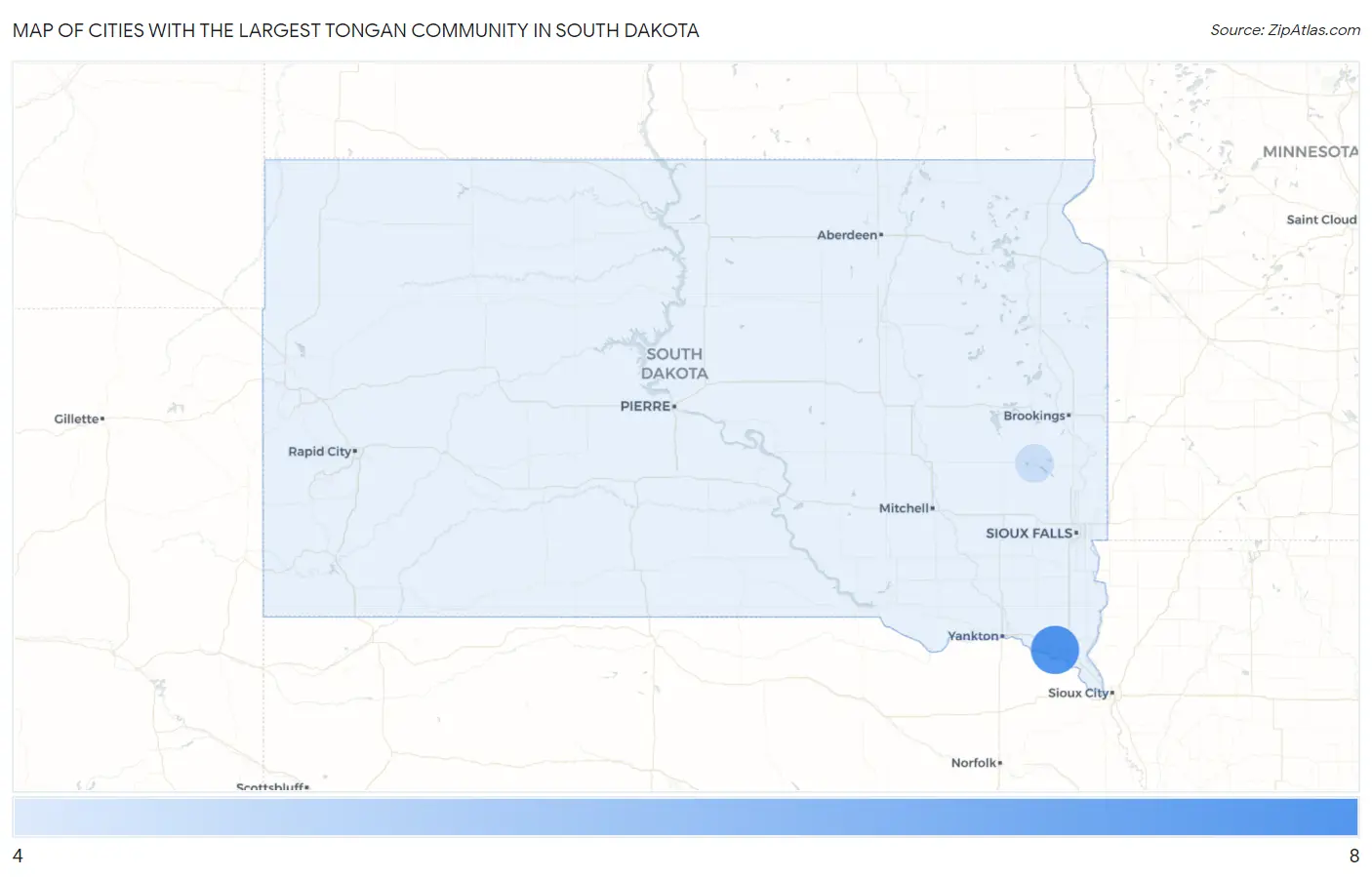 Cities with the Largest Tongan Community in South Dakota Map
