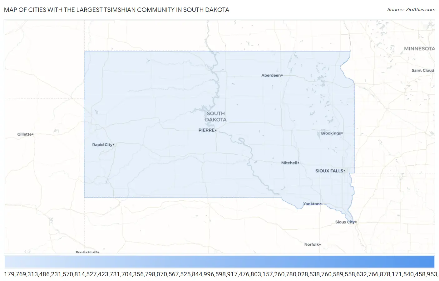 Cities with the Largest Tsimshian Community in South Dakota Map