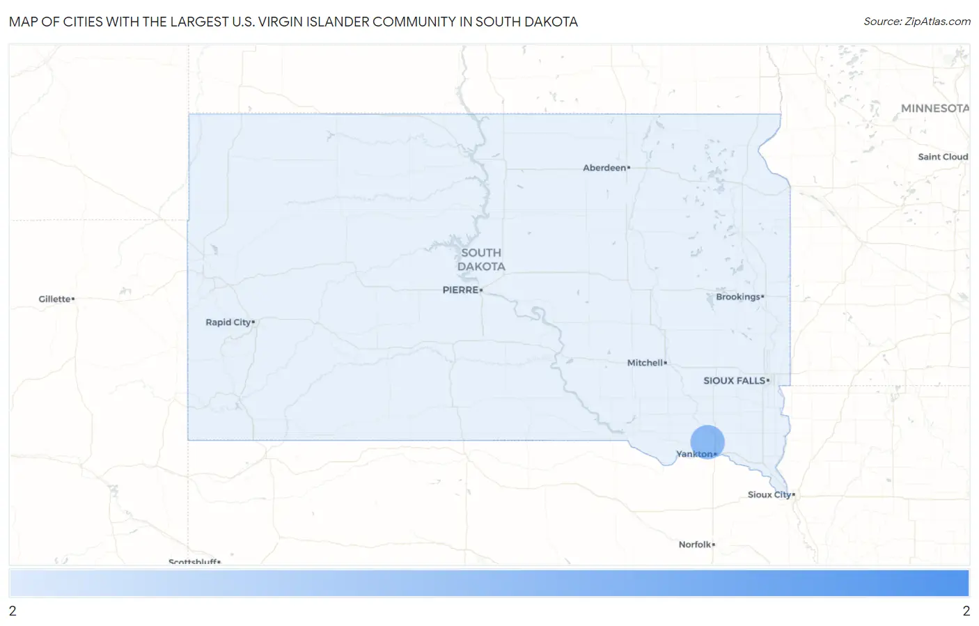 Cities with the Largest U.S. Virgin Islander Community in South Dakota Map
