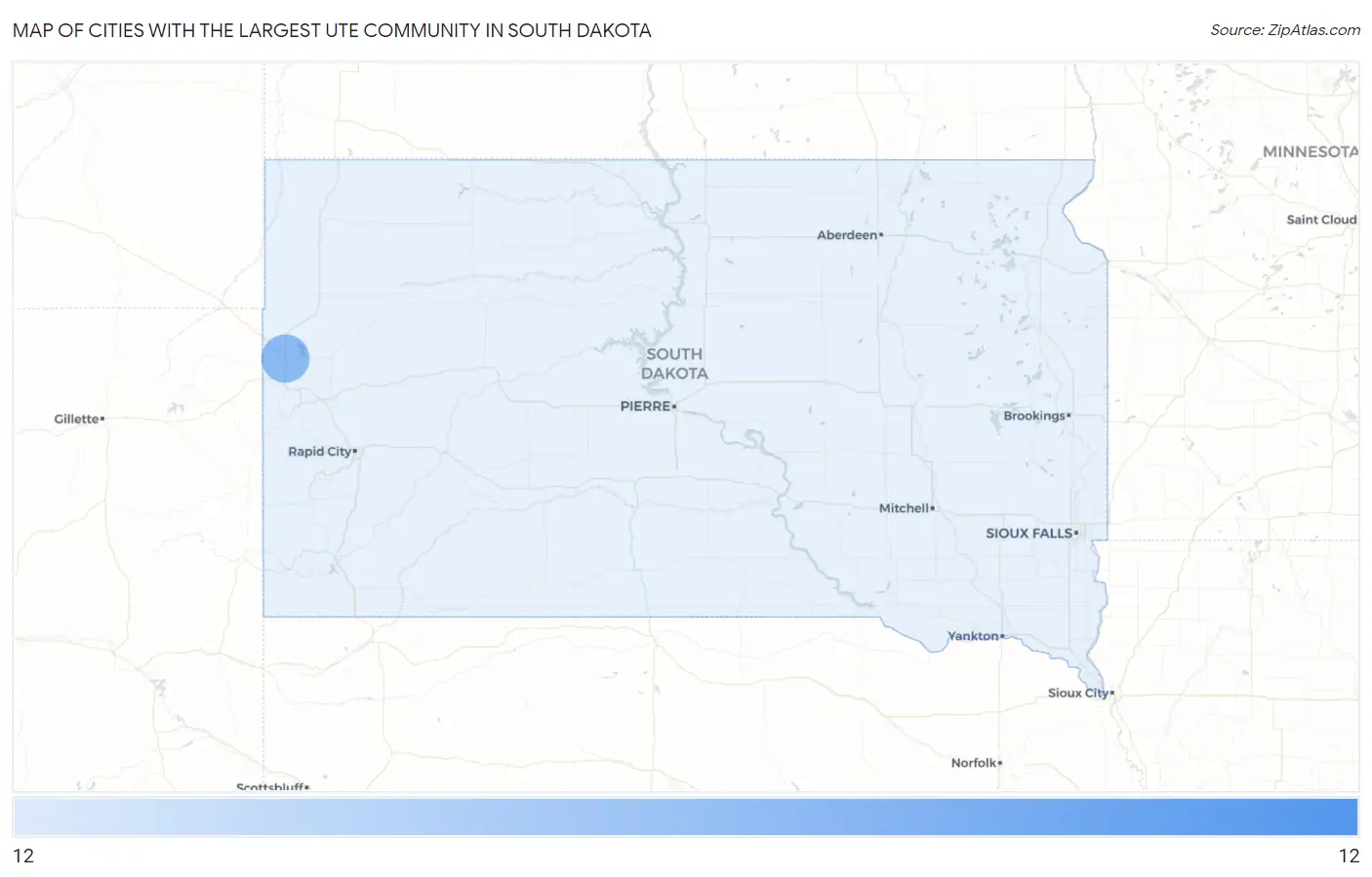 Cities with the Largest Ute Community in South Dakota Map