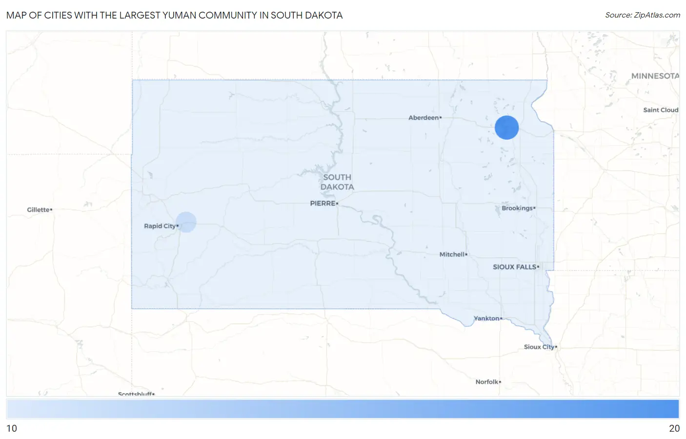Cities with the Largest Yuman Community in South Dakota Map
