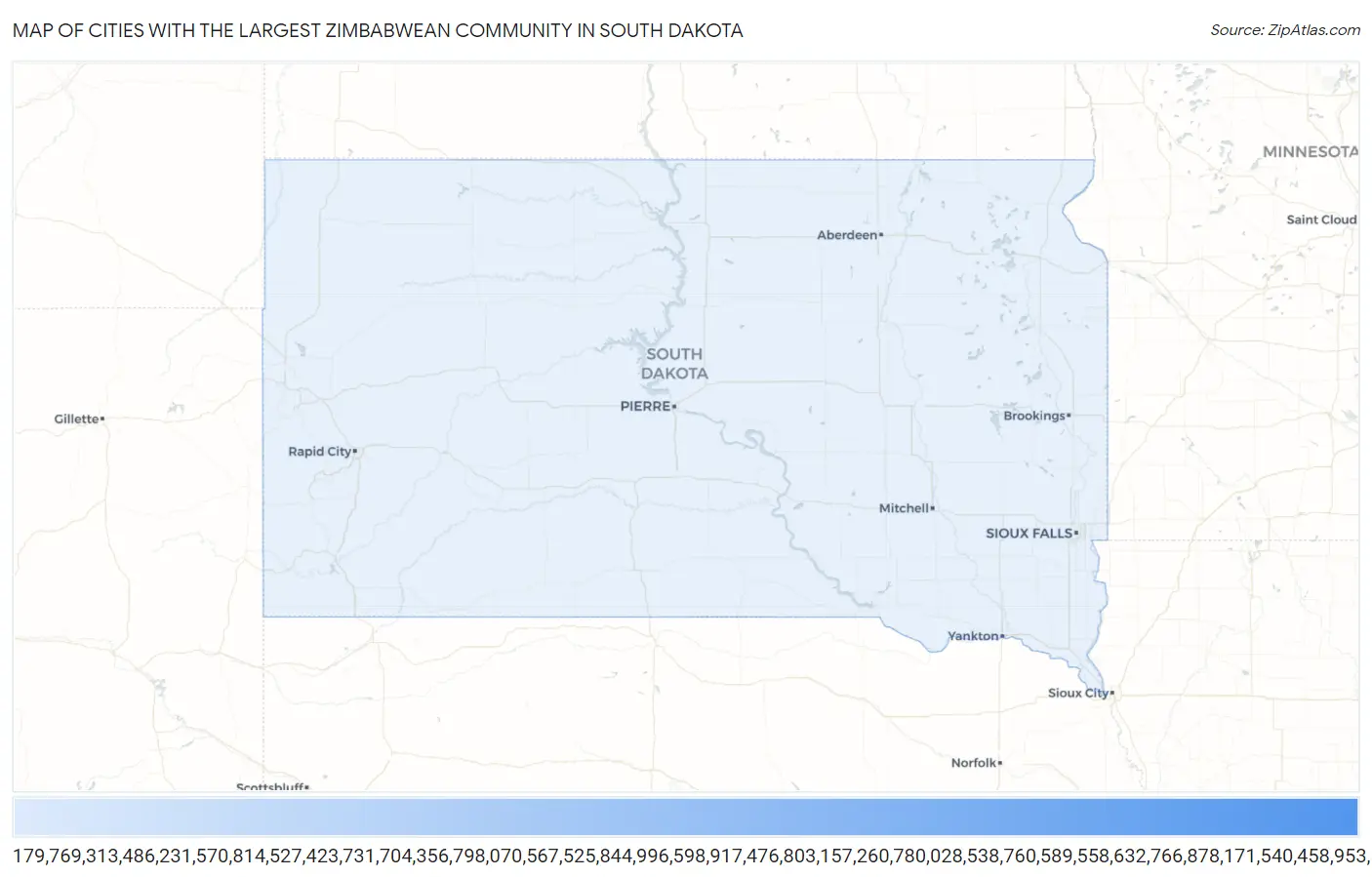Cities with the Largest Zimbabwean Community in South Dakota Map