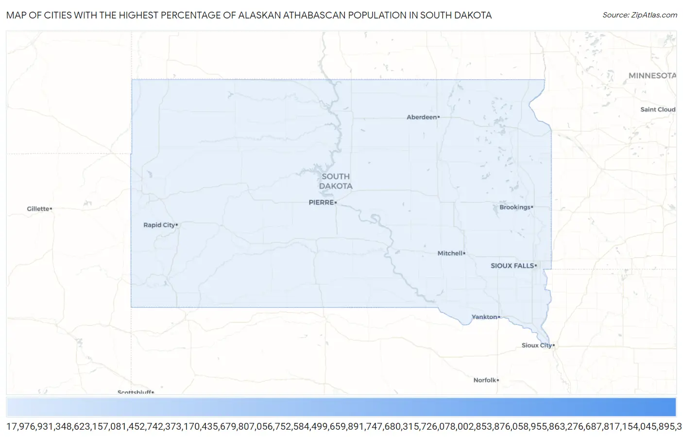 Cities with the Highest Percentage of Alaskan Athabascan Population in South Dakota Map