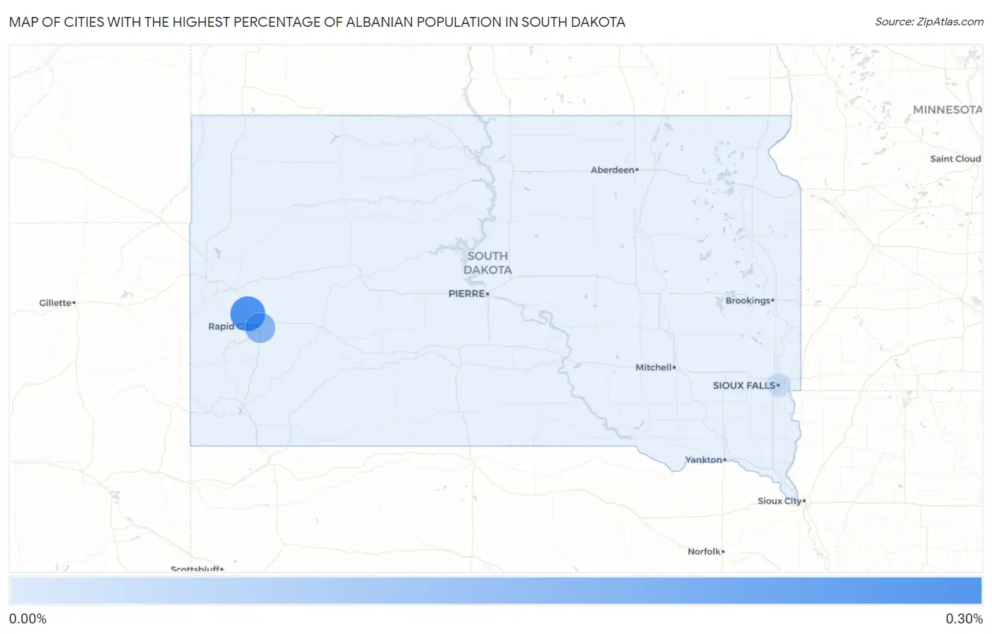 Cities with the Highest Percentage of Albanian Population in South Dakota Map