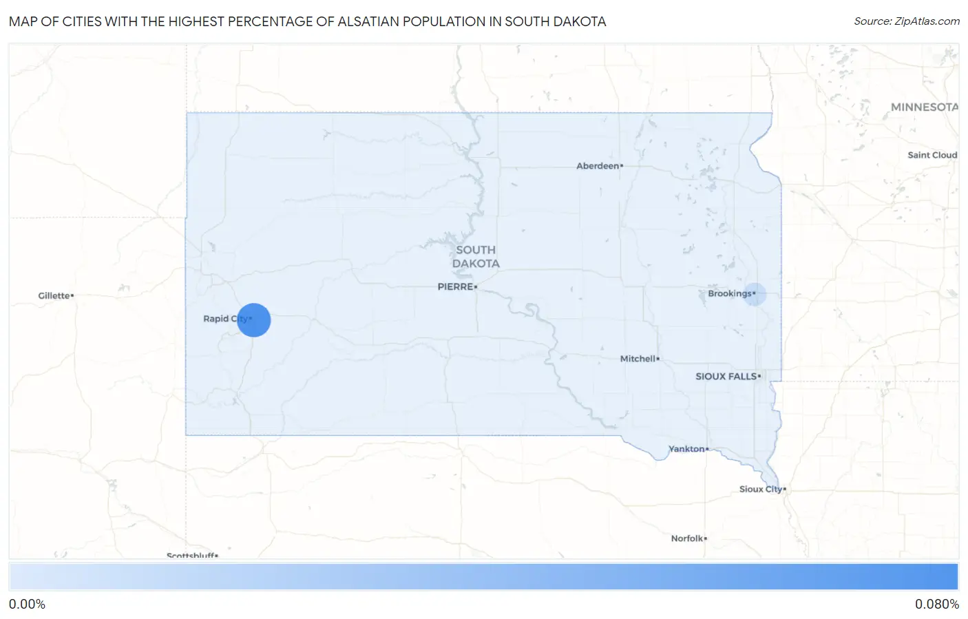 Cities with the Highest Percentage of Alsatian Population in South Dakota Map
