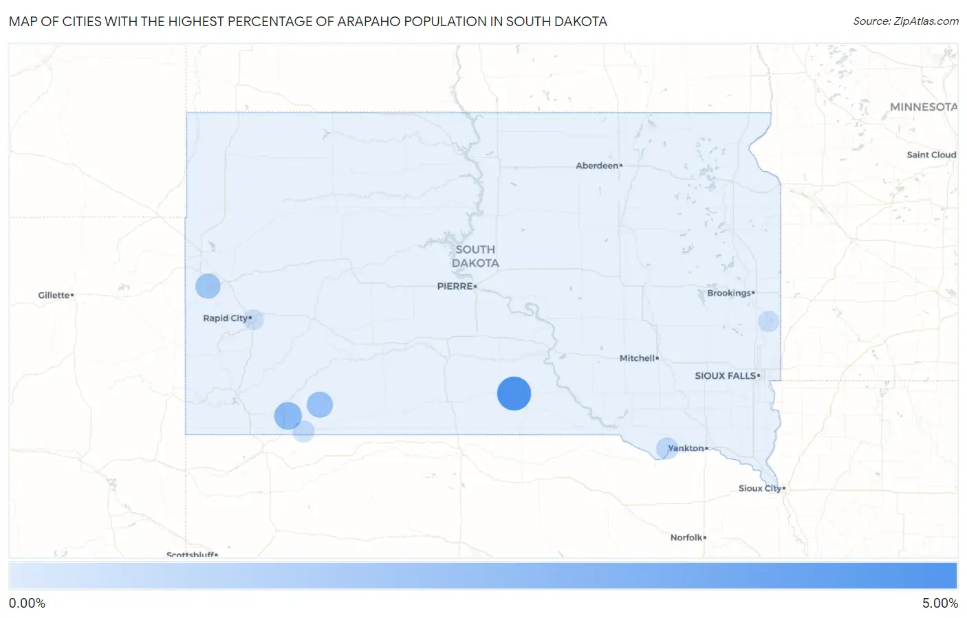 Cities with the Highest Percentage of Arapaho Population in South Dakota Map
