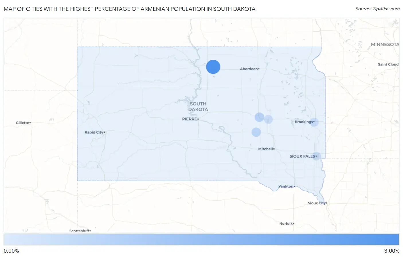 Cities with the Highest Percentage of Armenian Population in South Dakota Map