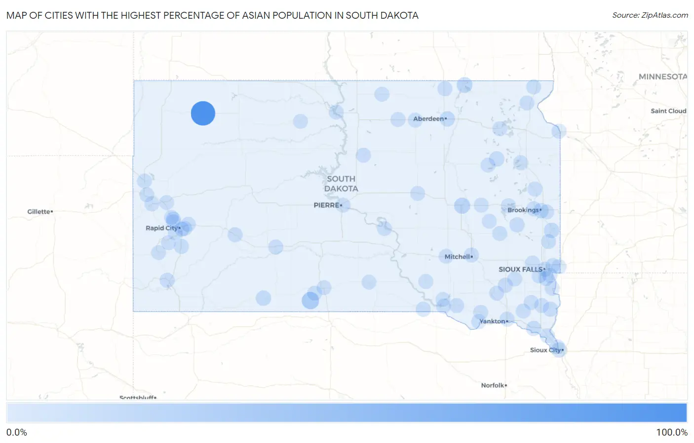 Cities with the Highest Percentage of Asian Population in South Dakota Map