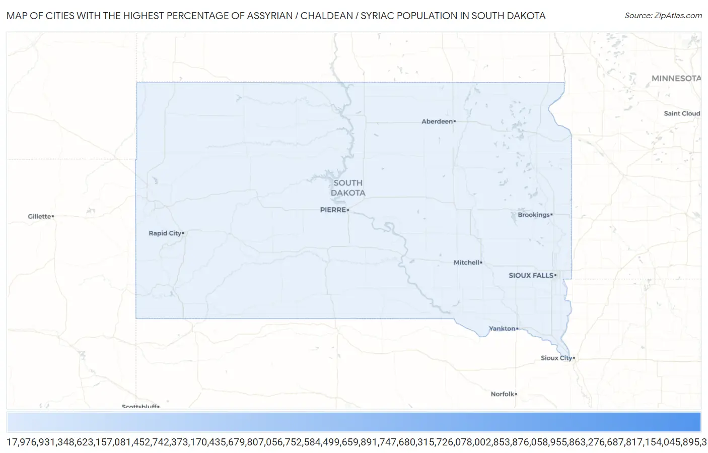 Cities with the Highest Percentage of Assyrian / Chaldean / Syriac Population in South Dakota Map
