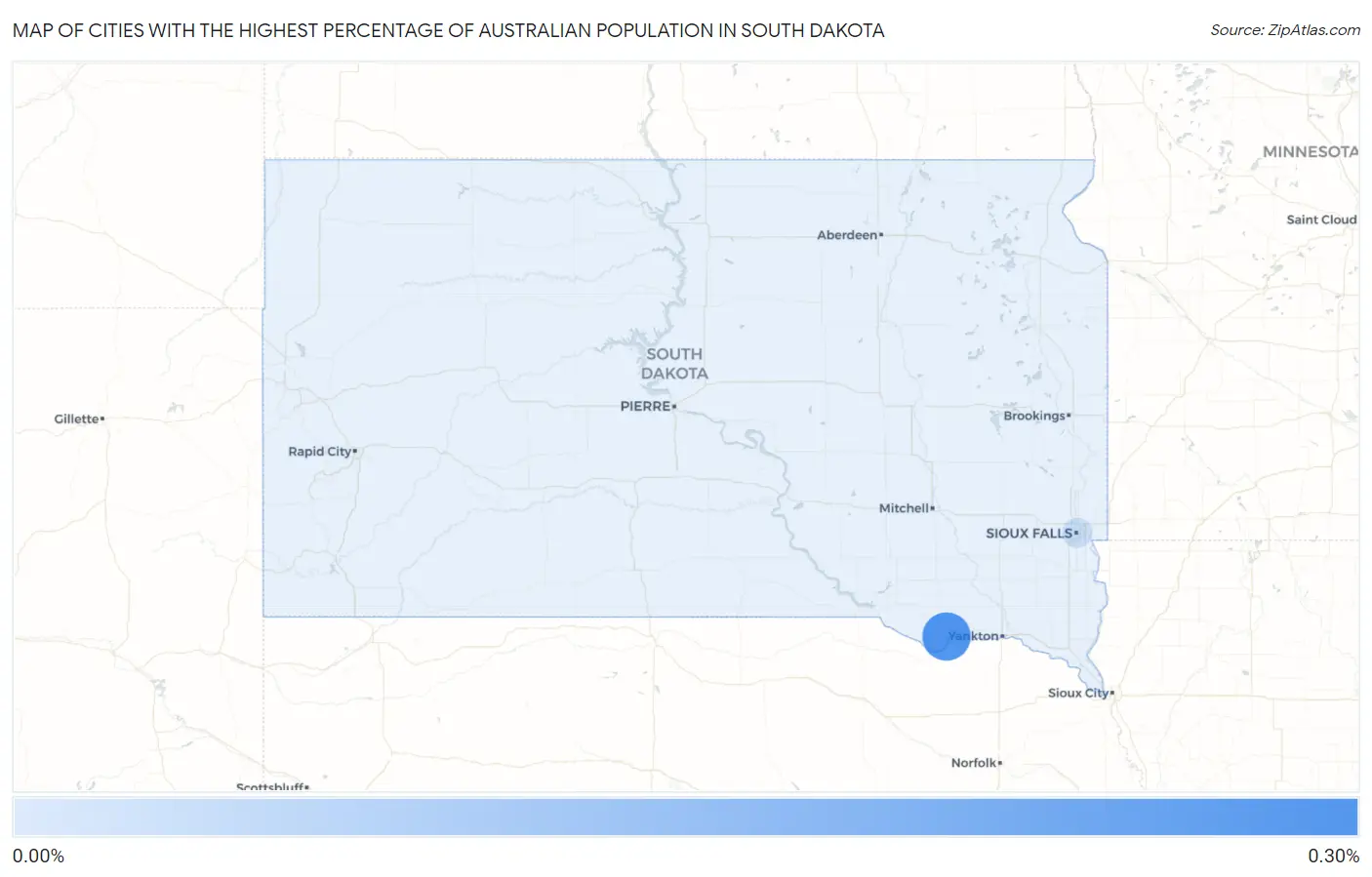 Cities with the Highest Percentage of Australian Population in South Dakota Map