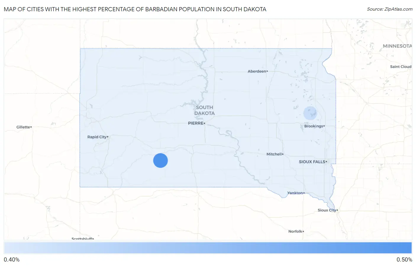 Cities with the Highest Percentage of Barbadian Population in South Dakota Map
