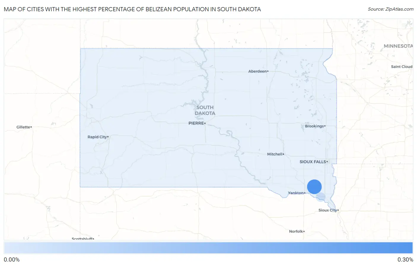 Cities with the Highest Percentage of Belizean Population in South Dakota Map