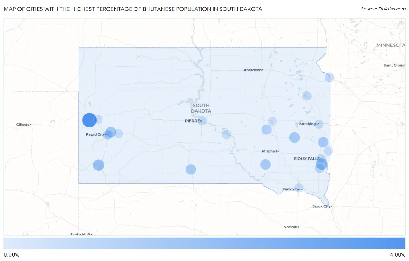Cities with the Highest Percentage of Bhutanese Population in South Dakota Map