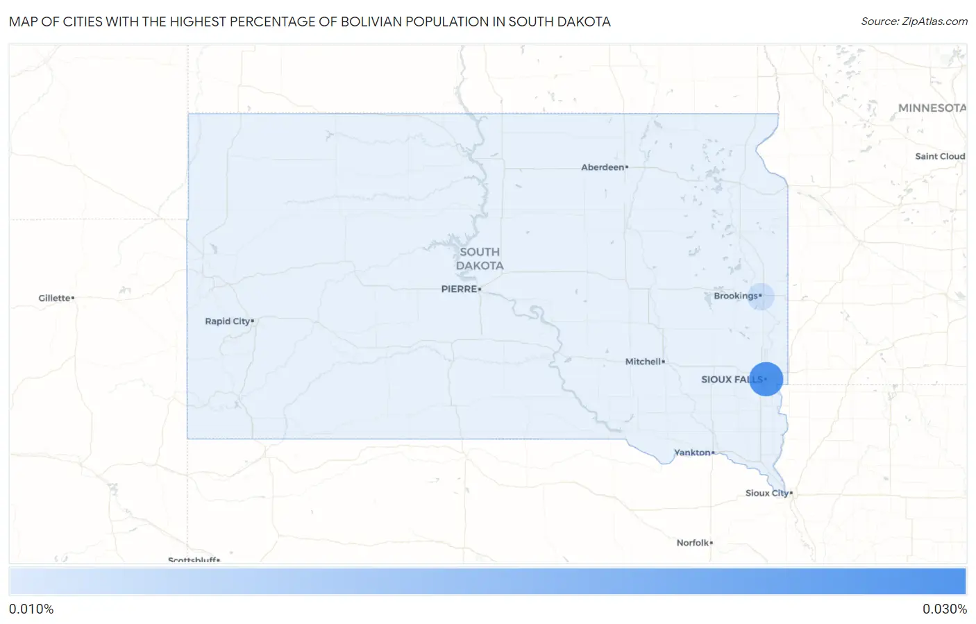 Cities with the Highest Percentage of Bolivian Population in South Dakota Map