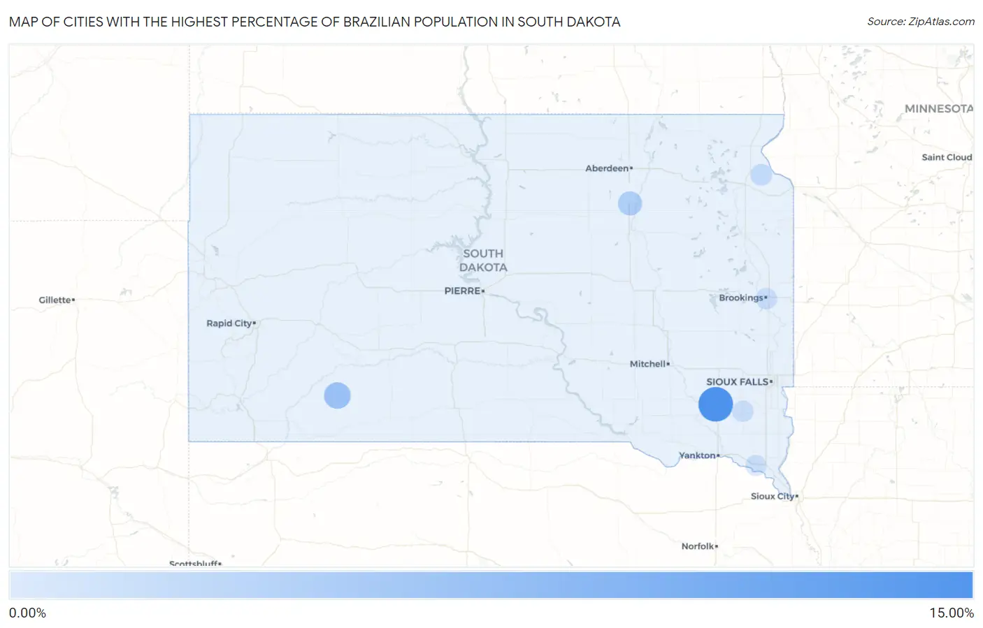 Cities with the Highest Percentage of Brazilian Population in South Dakota Map
