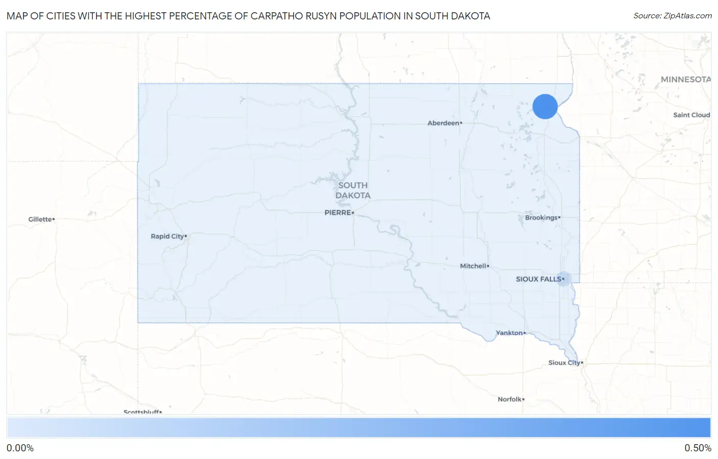 Cities with the Highest Percentage of Carpatho Rusyn Population in South Dakota Map