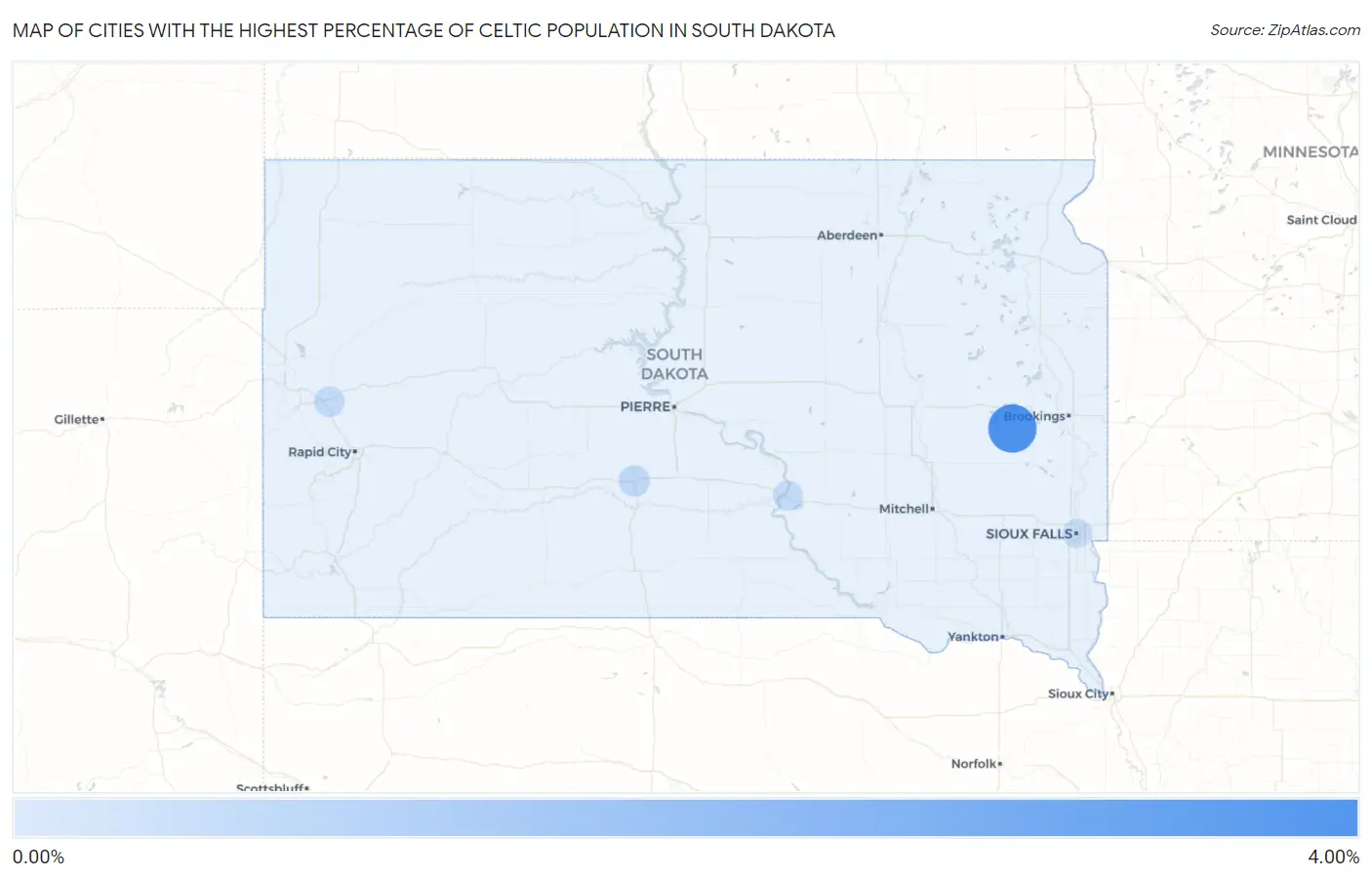 Cities with the Highest Percentage of Celtic Population in South Dakota Map