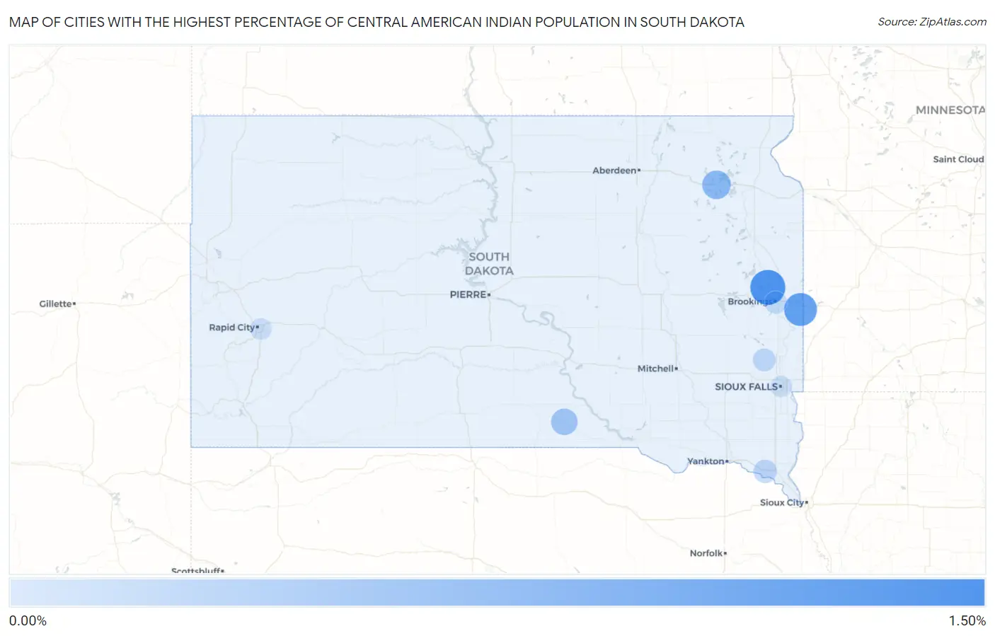 Cities with the Highest Percentage of Central American Indian Population in South Dakota Map
